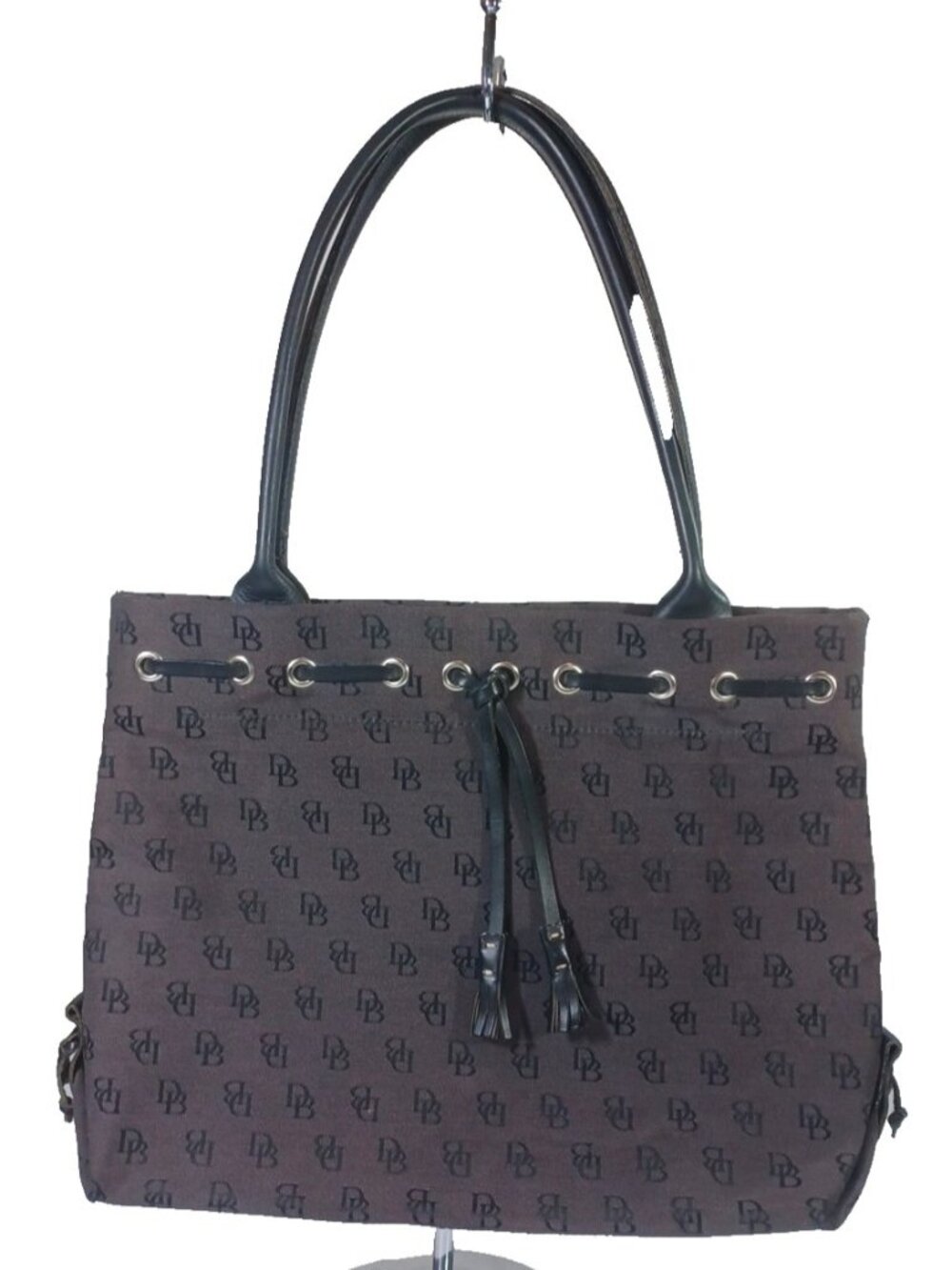 Dooney & Bourke Dark Brown Signature Logo Fabric Leather Trim Shoulder Bag NWOT - Picture 2 of 9